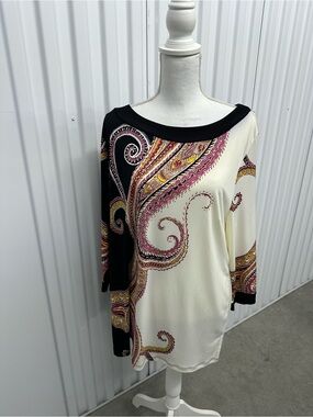 JM Collections Black & Cream Paisley Tunic with Crystals - Size XL
